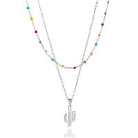 Multi Layer Necklace 304 Stainless Steel with 1.97inch extender chain Opuntia Stricta polished Double Layer & fashion jewelry & for woman & enamel original color Length Approx 17.72 Inch Approx 14.96 Inch Sold By PC
