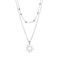 Multi Layer Necklace, 304 Stainless Steel, with 1.97inch extender chain, Sun, polished, Double Layer & fashion jewelry & for woman, original color, Length:Approx 17.72 Inch, Approx 14.96 Inch, Sold By PC