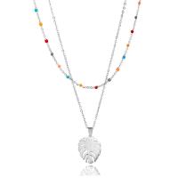 Multi Layer Necklace, 304 Stainless Steel, with 1.97inch extender chain, Leaf, polished, Double Layer & fashion jewelry & for woman, original color, Length:Approx 17.72 Inch, Approx 14.96 Inch, Sold By PC