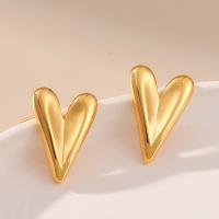 Brass Stud Earring, Heart, 18K gold plated, fashion jewelry & for woman, golden, nickel, lead & cadmium free, 14x20mm, Sold By Pair