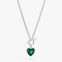 Titanium Steel Necklace, with Cubic Zirconia, with 5cm extender chain, Heart, for woman, green, 13x15mm, Length:Approx 40 cm, Sold By PC
