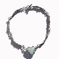 Zinklegierung Schmuck Halskette, mit Opal, Herz, silberfarben plattiert, für Frau, weiß, frei von Nickel, Blei & Kadmium, Länge:ca. 38 cm, verkauft von PC