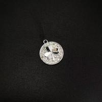 Zinc Alloy Pendants Flat Round silver color plated DIY & with rhinestone nickel lead & cadmium free Sold By PC