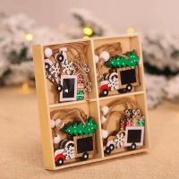 Wood Christmas Tree Decoration, half handmade, cute & different styles for choice, 140x140mm, Sold By Box