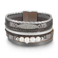 PU Leather Cord Bracelets with Plastic Pearl multilayer & for woman & with rhinestone Length Approx 7.48 Inch Sold By PC