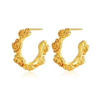 Brass Stud Earring Rose 18K gold plated fashion jewelry & for woman golden nickel lead & cadmium free Sold By Pair