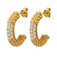 Titanium Steel  Earring, gold color plated, fashion jewelry & micro pave cubic zirconia & for woman, golden, 15x22mm, Sold By Pair