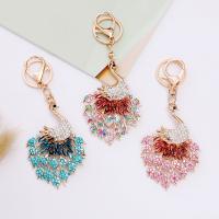 Bag Purse Charms Keyrings Keychains Zinc Alloy Peacock gold color plated with rhinestone nickel lead & cadmium free Sold By PC