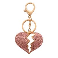 Bag Purse Charms Keyrings Keychains, Tibetan Style, Heart, gold color plated, with rhinestone, more colors for choice, nickel, lead & cadmium free, 60x45mm, Sold By PC