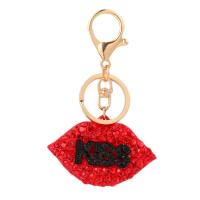 Bag Purse Charms Keyrings Keychains Zinc Alloy Lip gold color plated with rhinestone nickel lead & cadmium free Sold By PC