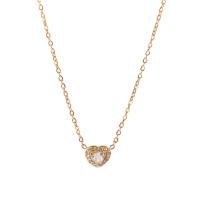 Stainless Steel Jewelry Necklace, 314 Stainless Steel, with 5.5cm extender chain, Heart, Vacuum Ion Plating, fashion jewelry & micro pave cubic zirconia & for woman, golden, nickel, lead & cadmium free, 7mm, Length:40 cm, Sold By PC