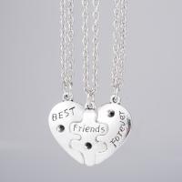 Zinc Alloy Jewelry Necklace Heart antique silver color plated Unisex & with letter pattern & with rhinestone nickel lead & cadmium free Length Approx 50 cm Sold By Set