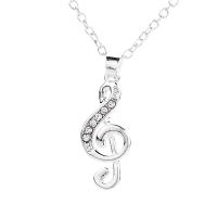 Zinc Alloy smykker halskæde, Music Note, sølvfarvet forgyldt, for kvinde & med rhinestone, nikkel, bly & cadmium fri, 10x30mm, Længde Ca. 49 cm, Solgt af PC