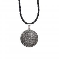 PU Leather Cord Necklace Zinc Alloy with PU Leather Compass antique silver color plated fashion jewelry & for man Length Approx 50-60 cm Sold By PC