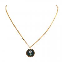 Stainless Steel Jewelry Necklace, 304 Stainless Steel, Flat Round, real gold plated, with flower pattern & for woman & enamel, Length:Approx 45 cm, Sold By PC