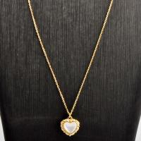 Stainless Steel smycken halsband, 304 rostfritt stål, med White Shell, Hjärta, äkta guldpläterad, mode smycken & för kvinna, Längd Ca 45 cm, Säljs av PC