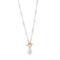 Natural Freshwater Pearl Necklace Titanium Steel with Freshwater Pearl real gold plated fashion jewelry & for woman Length Approx 50-60 cm Sold By PC