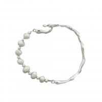 Freshwater Cultured Pearl Bracelet Freshwater Pearl with Zinc Alloy Tree silver color plated fashion jewelry & for woman Length Approx 17 cm Sold By PC