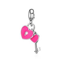 European Style Zinc Alloy Dangle Beads Lock and Key plated DIY & enamel pink 10-30mm Sold By PC