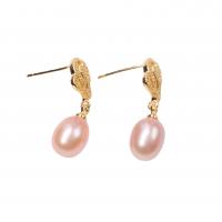 Freshwater Pearl Earrings, with Brass, real gold plated, fashion jewelry & for woman, 7-8mm, Sold By Pair