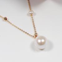Freshwater Pearl Mässing Chain Necklace, med Kopparlegering, äkta guldpläterad, mode smycken & för kvinna, 3-4mm,9-10mm, Längd Ca 45 cm, Säljs av PC