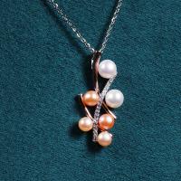 Freshwater Pearl Brass Necklace, with Copper Alloy, with 1.97inch extender chain, real gold plated, fashion jewelry & micro pave cubic zirconia & for woman, 5-7mm, Length:Approx 15.35 Inch, Sold By PC