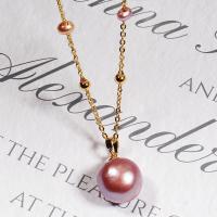 Freshwater Pearl Mässing Chain Necklace, med Kopparlegering, äkta guldpläterad, mode smycken & för kvinna, purpur, 10-11mm,3-4mm, Längd Ca 17.72 inch, Säljs av PC