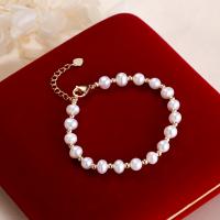 Bracelet en perles de culture d'eau douce, perle d'eau douce cultivée, avec Alliage de cuivre, avec 1.57inch chaînes de rallonge, bijoux de mode & pour femme, blanc, 5-6mm, Longueur:Environ 6.3 pouce, Vendu par PC