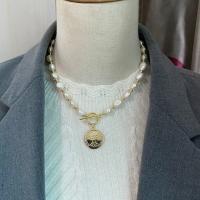 Freshwater Pearl Brass Necklace, with Brass, fashion jewelry & for woman, white, Length:Approx 17 Inch, Sold By PC