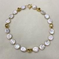 Slatkovodni Pearl Brass Chain Ogrlica, s Mesing, modni nakit & za žene, bijel, Dužina Približno 17 inčni, Prodano By PC