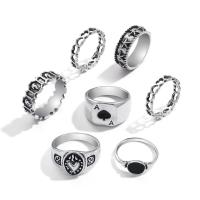 Ensemble d’anneau en alliage de zinc, poli, 7 pièces & bijoux de mode & pour femme & émail, deux couleurs différentes, Vendu par fixé