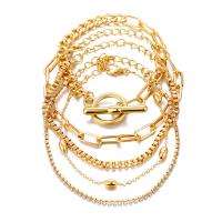 Zinc Alloy náramek, Zinek, s 5cm extender řetězce, barva pozlacený, 5 kusů & módní šperky & pro ženy, zlatý, Délka 18 cm, Prodáno By nastavit