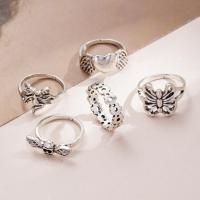 Cink Alloy Ring Set, Cink ötvözet, galvanizált, 5 darab & divat ékszerek & a nő, ezüst, Által értékesített Set