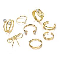 Sinc Alloy Ring Set, dath an óir plated, 8 bpíosa & jewelry faisin & do bhean & le rhinestone, órga, Díolta De réir Socraigh