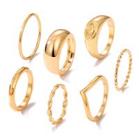 Juego de anillos de aleación de zinc, chapado en color dorado, 7 piezas & Joyería & para mujer, dorado, Vendido por Set