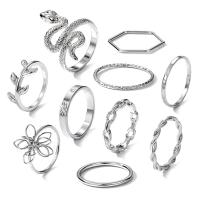 Cink Alloy Ring Set, Cink ötvözet, galvanizált, 10 darab & divat ékszerek & a nő, több színt a választás, Által értékesített Set