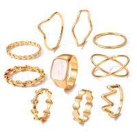 سبائك الزنك خاتم مجموعة, لون الذهب مطلي, 10 قطع & مجوهرات الموضة & للمرأة & مينا, ذهبي, تباع بواسطة تعيين