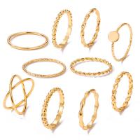 Ensemble d’anneau en alliage de zinc, Placage de couleur d'or, 10 pièces & bijoux de mode & pour femme, doré, Vendu par fixé