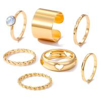 Cink Alloy Ring Set, Cink ötvözet, arany színű aranyozott, 7 darab & divat ékszerek & a nő & strasszos, aranysárga, Által értékesített Set