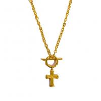 Titanium Steel Necklace Cross Vacuum Ion Plating vintage & for woman golden Length Approx 45 cm Sold By PC
