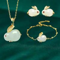 Zinc Alloy Jewelry Sets with 1.97inch extender chain Rabbit gold color plated fashion jewelry & for woman nickel lead & cadmium free 9.2*10.9mm Length Approx 15.74 Inch Approx 6.49 Inch Sold By PC