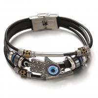 Bracelet Evil Eye bijoux, cuir PU, avec Acier inoxydable 304 & alliage de zinc, trois couches & unisexe & émail, Longueur:Environ 8.27 pouce, Vendu par PC