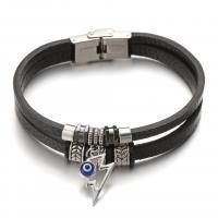 Evil Eye Jewelry Bracelet, PU Leather, with 304 Stainless Steel & Tibetan Style, Double Layer & Unisex & enamel, Length:Approx 8.27 Inch, Sold By PC