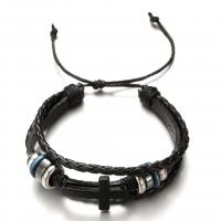 PU Leather Cord Bracelets with Zinc Alloy Cross three layers & Adjustable & Unisex Length Approx 6.69 Inch Sold By PC