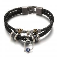 Evil Eye Jewelry Bracelet, PU Leather, with Tibetan Style, fashion jewelry & multilayer & Unisex, Length:Approx 8.27 Inch, Sold By PC