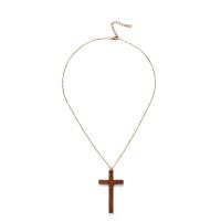 Stainless Steel Jewelry Necklace, 304 Stainless Steel, with Wood, with 1.97inch extender chain, Cross, fashion jewelry & for woman, more colors for choice, 30x50mm, Sold Per Approx 17.72 Inch Strand