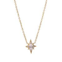 Edelstahl Schmuck Halskette, mit Verlängerungskettchen von 5cm, Acht Point Star, Micro pave Zirkonia & für Frau, goldfarben, 10x14mm, Länge 39.5 cm, verkauft von PC