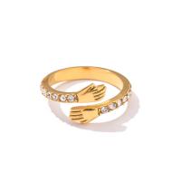 Cubic Zirconia nerezové prst prsten, Ruka, micro vydláždit kubické zirkony & pro ženy, zlatý, 2.30x21.50mm, Prodáno By PC