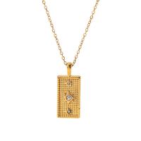 Ожерелье из нержавеющей стали , с 5cm наполнитель цепи, Прямоугольная форма, инкрустированное микро кубического циркония & Женский, Золотой, 25mm, длина:41 см, продается PC