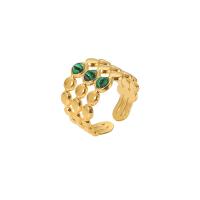 Stainless Steel Finger Ring, 314 Stainless Steel, with Malachite, Vacuum Ion Plating, fashion jewelry & for woman, golden, 15.60x19.60mm, Sold By PC
